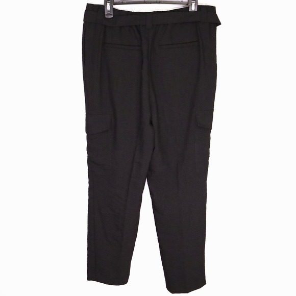 Chicos Pants 2 Womens 12 Black Cargo Crinkle Fabric Belt Elastic Waist Pockets - Picture 2 of 12